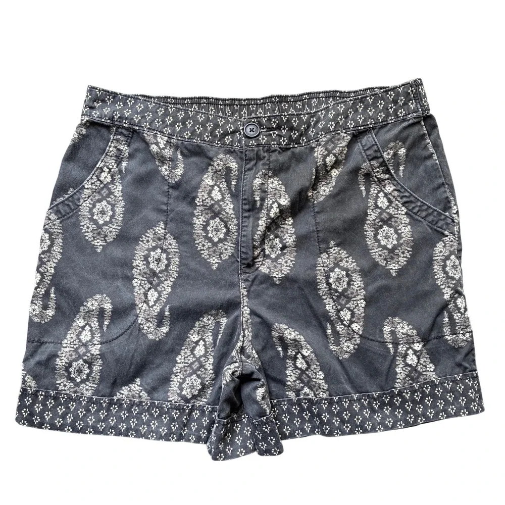Knox‎ Rose Paisley Boho Shorts L Grey Cotton Lyocell Festival Cottagecore